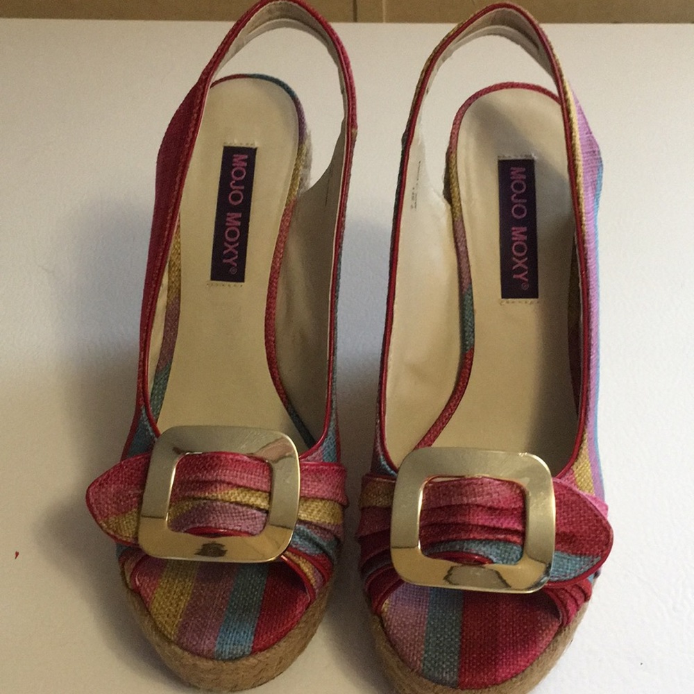 Mojo Moxy Multi Color Rope Wedge Sandals SZ 7.5